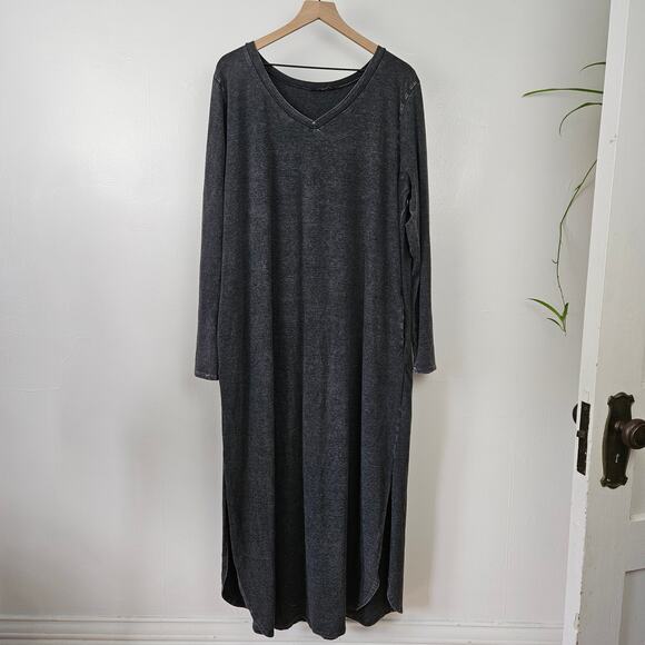 Rae Mode Mineral Wash Jersey‎ Knit Maxi Dress Sz 3XL Grey Long Sleeve V-Neck - Picture 1 of 9